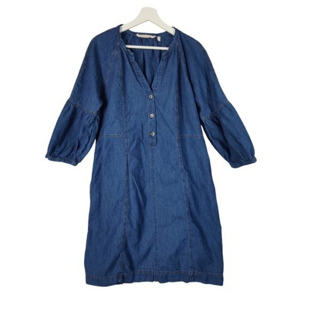 Soft Surroundings Womens Coastal Cottage Linen Cotton Chambray Dress L Puff Slv